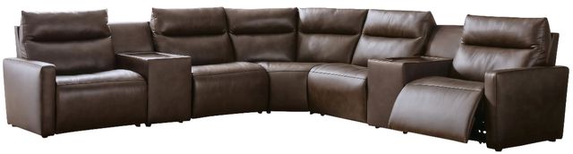 Benchcraft® ModZ 7-Piece Chocolate Power Reclining Sectional with Audio Consoles-0