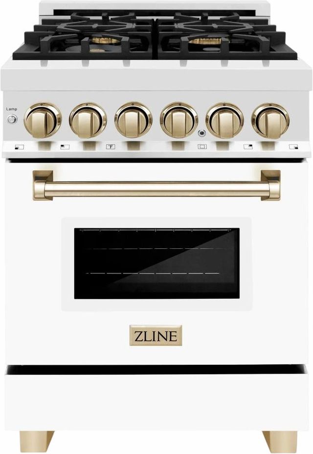 ZLINE Autograph Edition 24" Stainless Steel Pro Style Dual Fuel Range with Polished Gold Accents-0