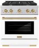 ZLINE Autograph Edition Paramount 30" Satin Stainless Steel Pro Style Dual Fuel Range with White Matte Door and Champagne Bronze Accents-0