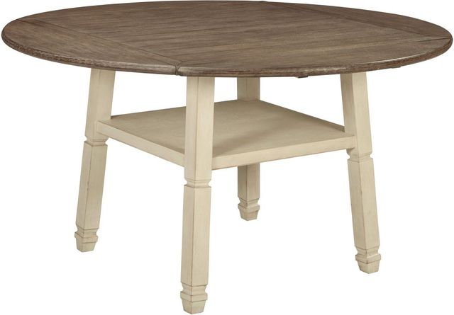 Signature Design by Ashley® Bolanburg Weathered Gray Round Drop Leaf Counter Height Dining Table with Antique White Legs-0