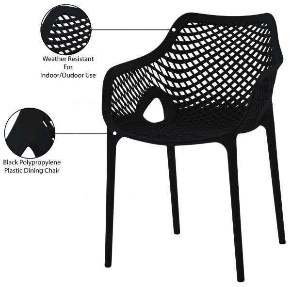 Meridian Furniture Mykonos 4-Piece Black Polypropylene Plastic Outdoor Patio Dining Arm Chair Set-4
