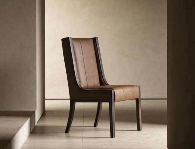 International Furniture Direct Walnut Black/Brown Leather Dining Side Chair-1