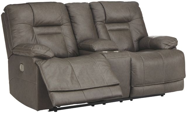 Signature Design by Ashley® Wurstrow Smoke Power Reclining Loveseat with Console and Adjustable Headrest-3