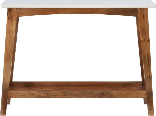 Powell® Rainier White Marble Top Console Table with Warm Brown Base-1