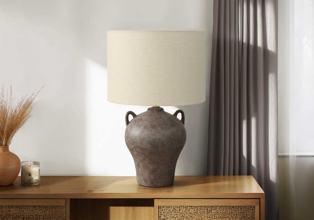Monarch Specialties Inc. Brown Ceramic Table Lamp with Beige Shade-2