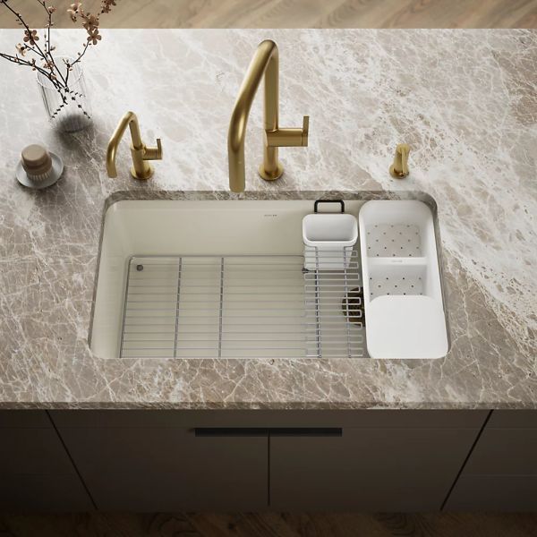 KOHLER® Riverby® Biscuit 33" Undermount Single-Bowl Workstation Kitchen Sink-1