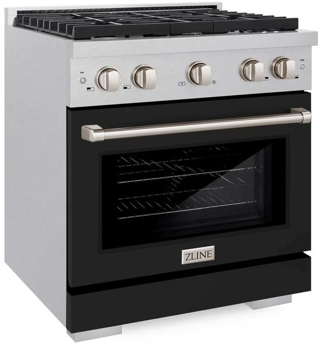 ZLINE Paramount 30" Satin Stainless Steel Pro Style Dual Fuel Range with Black Matte Door-2