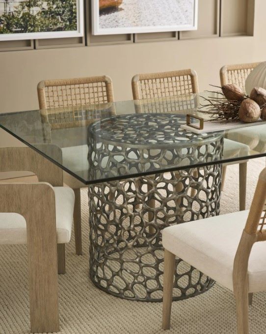 Universal Explore Home™ Oasis Coastal Living Home Glass Top Rectangular Dining Table with Antique Nickel Base-2