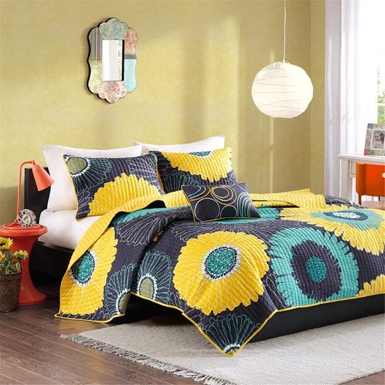 Olliix by Mi Zone Alice Yellow Twin/Twin Extra Large Reversible Coverlet Set-4