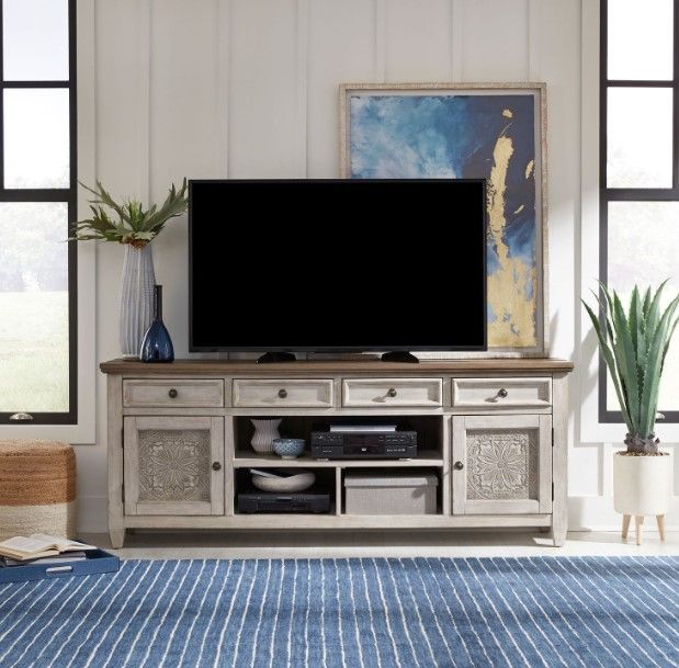 Liberty Furniture Heartland Antique White/Tobacco 76" Tile TV Console-1