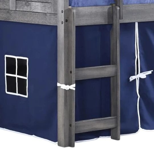 Donco Kids Louver Blue/Antique Gray Youth Twin Loft Bed with Tent Kit-2