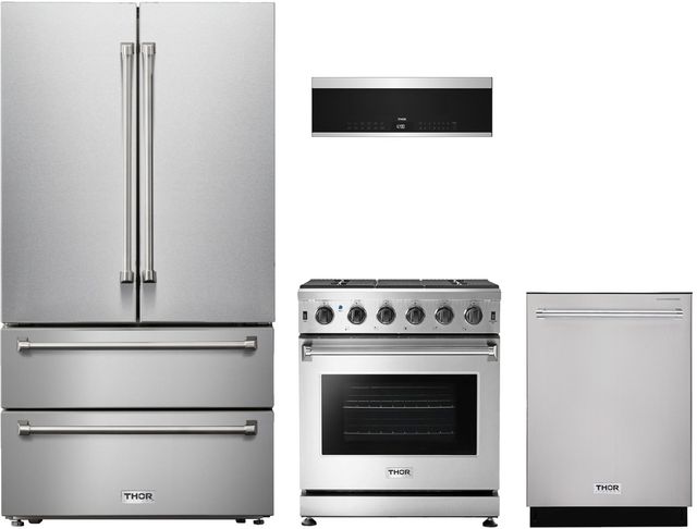 Thor Kitchen® 4 Piece Stainless Steel Gas Kitchen Package-0