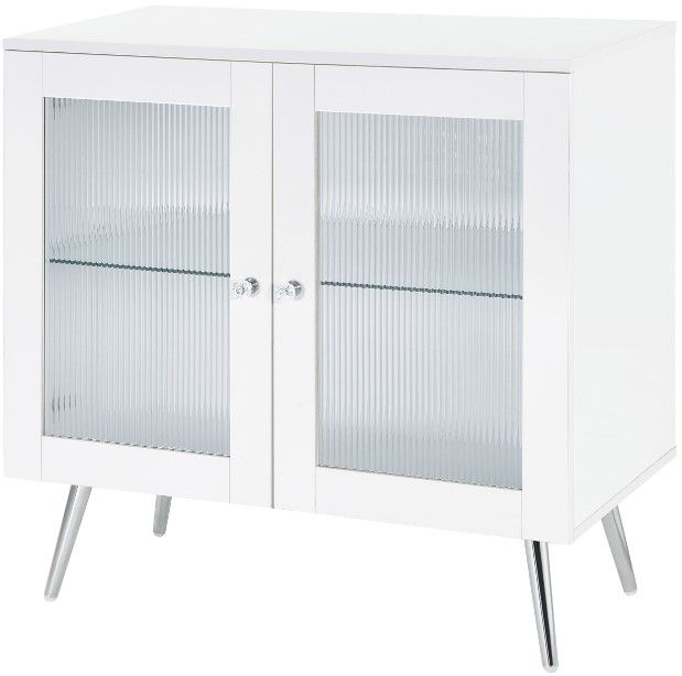 Coaster® Nieta Chrome/White High Gloss 2-Tier Accent Cabinet with Glass Shelf-3