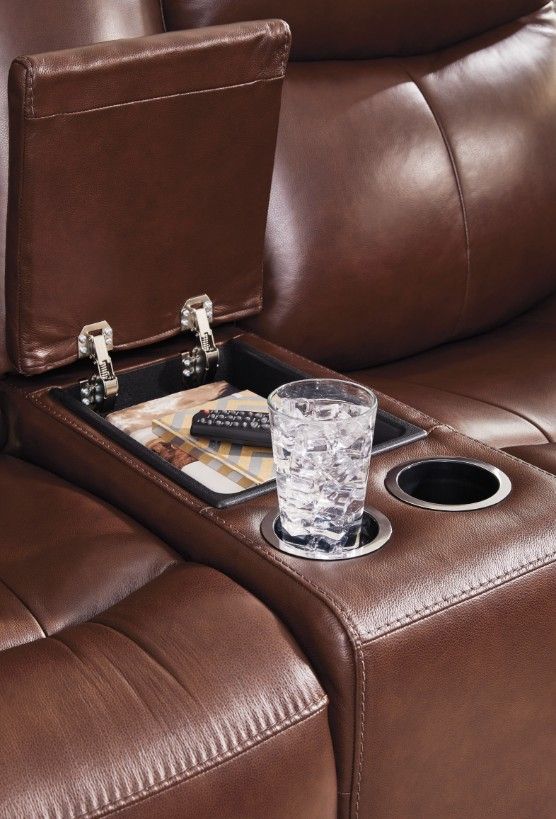Signature Design by Ashley® Momentum Moves Mahogany Power Reclining Loveseat with Console and Adjustable Headrest-4