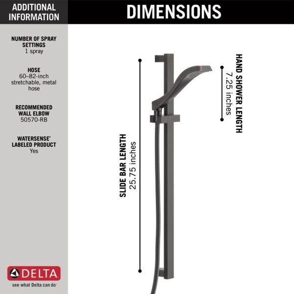 Delta Dryden® Venetian Bronze Premium Single-Setting Slide Bar Hand Shower-2