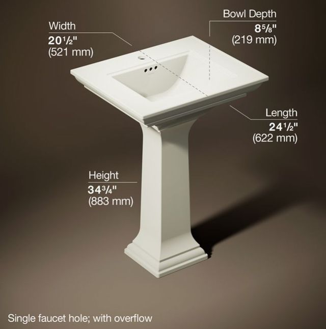 Kohler Memoirs® Stately Biscuit 25" Rectangular Pedestal Bathroom Sink-3