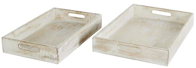 Deco Marche 2-Piece Cream Wood Tray with Carved Mandala Interior Set-1