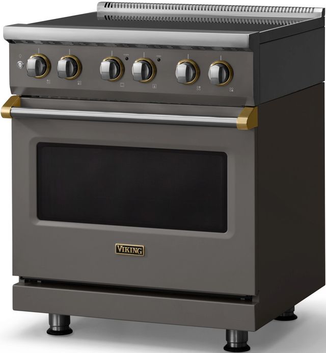 Viking® 5 Series 30" Damascus Gray Pro Style Induction Range with Brushed Brass Trim-3