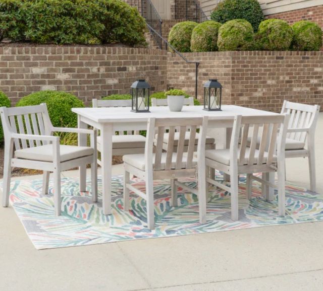 Linon Svana 7-Piece Natural Fabric/Wooden Outdoor Dining Set-1