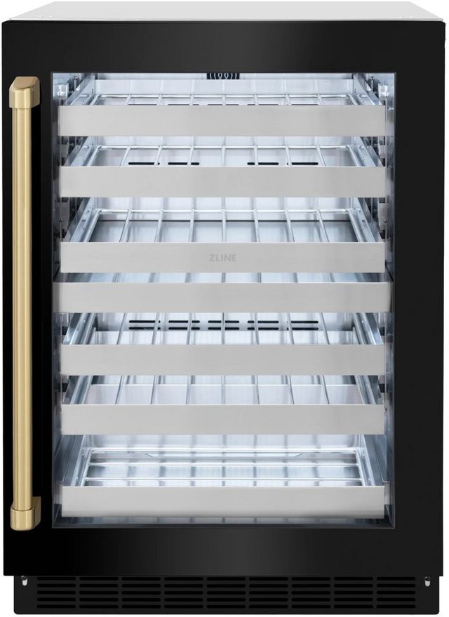 ZLINE Touchstone Autograph Edition 4.8 Cu. Ft. Stainless Steel Wine Cooler with Black Stainless Steel Glass Door and Champagne Bronze Handle-0