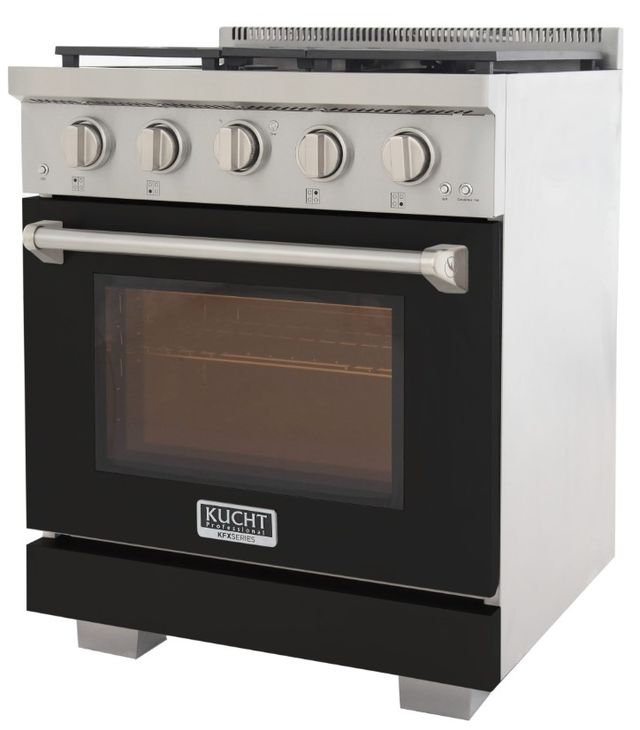 Kucht Professional KFX Series 30" Stainless Steel Pro Style Natural Gas Range with Black Door and True Simmer Burners-3