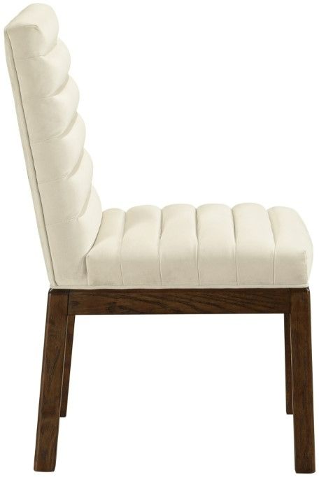 Meridian Furniture Evelyn Cream/Walnut Velvet Upholstered Side Chair-2