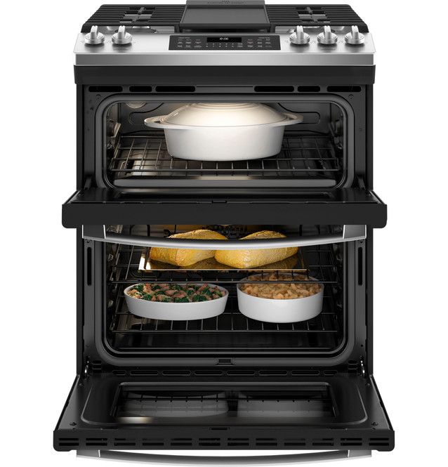 GE® 30" Stainless Steel Slide-In Natural Gas Double Oven Range-4