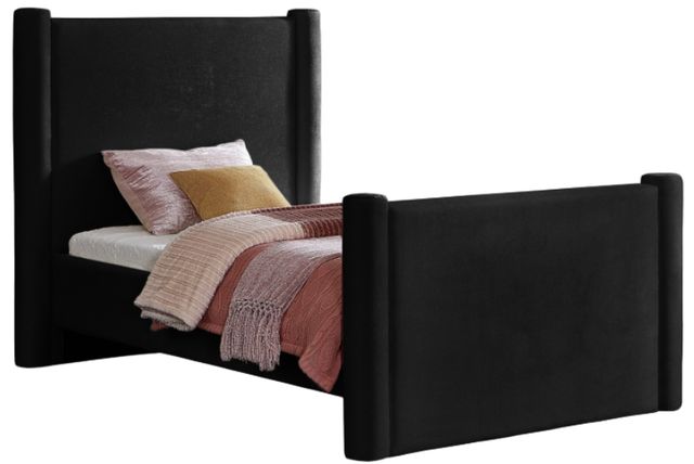 Meridian Furniture Elias Black Velvet Twin Upholstered Panel Bed-0