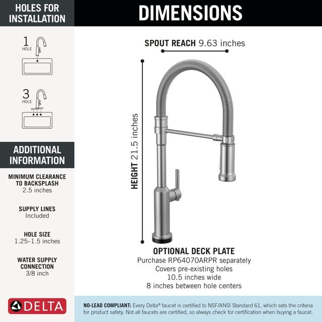 Delta Cordova™ Arctic Stainless 22" Touch2O® Technology Lumicoat®  Kitchen Faucet with Touchless Technology-2