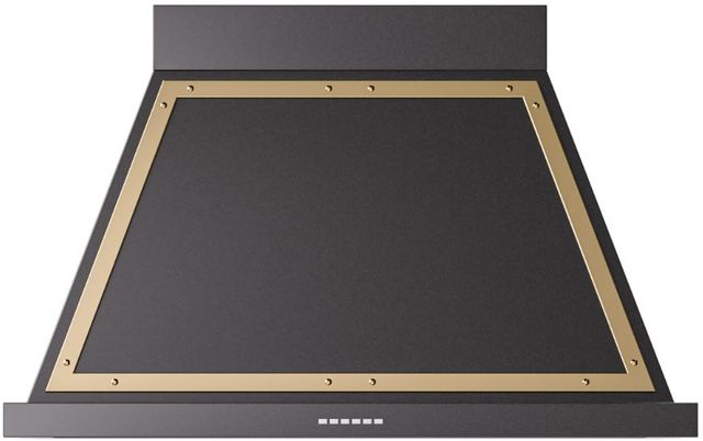 Ilve® Nostalgie II Noblesse 40" Glossy Black Wall Mounted Range Hood with Brass Trim-0