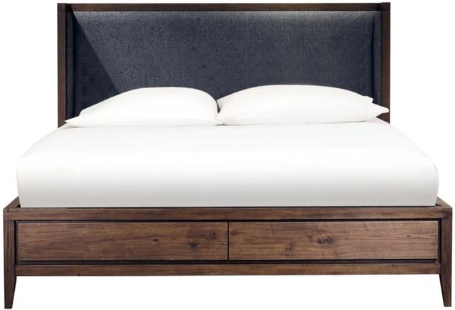 Modus Furniture Boracay Black Pepper/Wild Oats Brown California King Upholstered Wingback Storage Bed-2