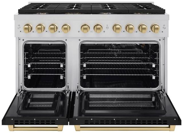 ZLINE Autograph Edition Paramount 48" Stainless Steel Pro Style Gas Range with Black Matte Door and Champagne Bronze Accents-1