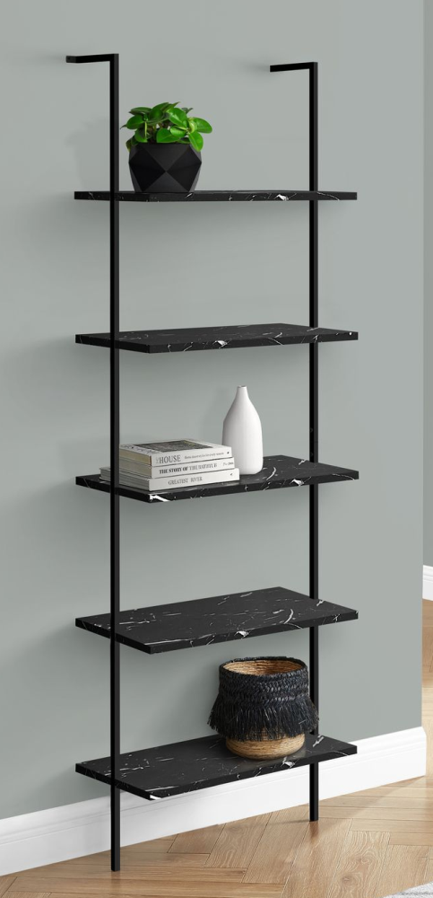 Monarch Specialties Inc. Black/Black Marble Ladder Bookcase-1