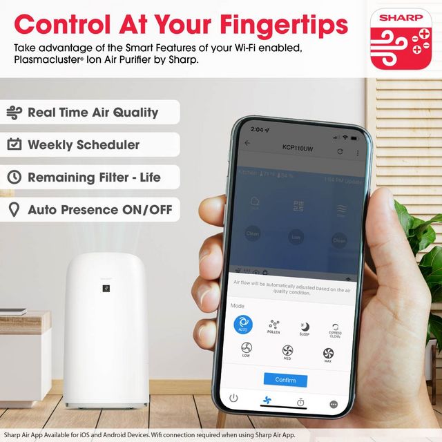Sharp® White Smart Air Purifier and Humidifier with Plasmacluster Ion Technology-10