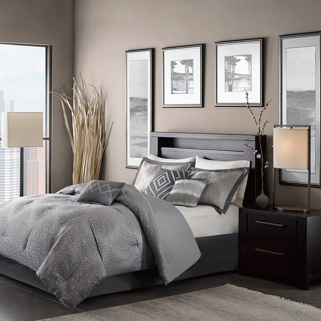 Olliix by Madison Park 7 Piece Grey California King Quinn Comforter Set-0
