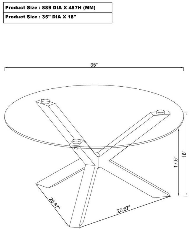 Coaster® Kenzie Tempered Glass Top Coffee Table with Chrome Base-3