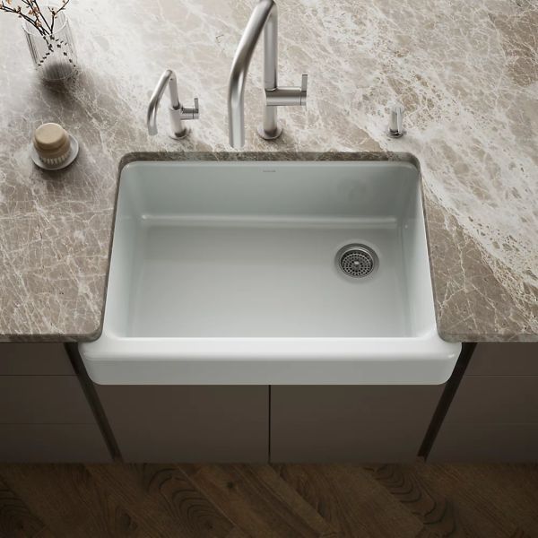 KOHLER® Whitehaven® Ice Gray 33" Undermount Single-Bowl Farmhouse Kitchen Sink with Short Apron-1