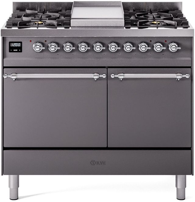 Ilve® Nostalgie II Series 40" Graphite Matte Pro Style Dual Fuel Range-0