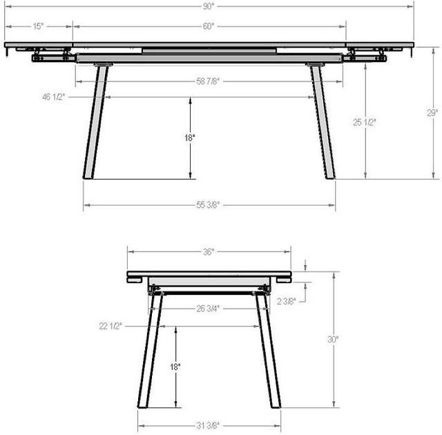 Amisco Customizable Lewis 90" Rectangular Extendable Table with 1" White Oak Veneer Top and 2 Leaves-3
