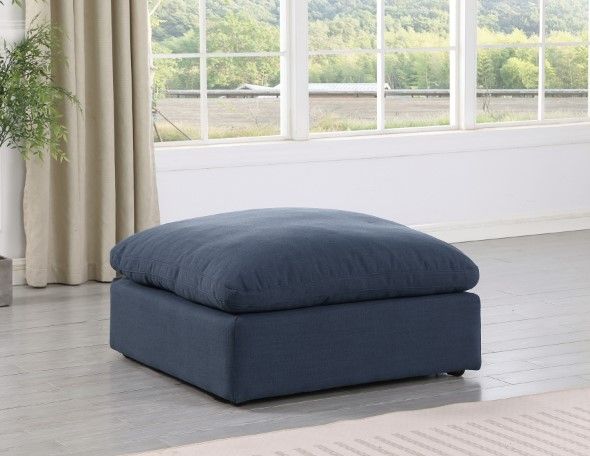 Meridian Furniture Comfy Navy Linen Textured Ottoman-3