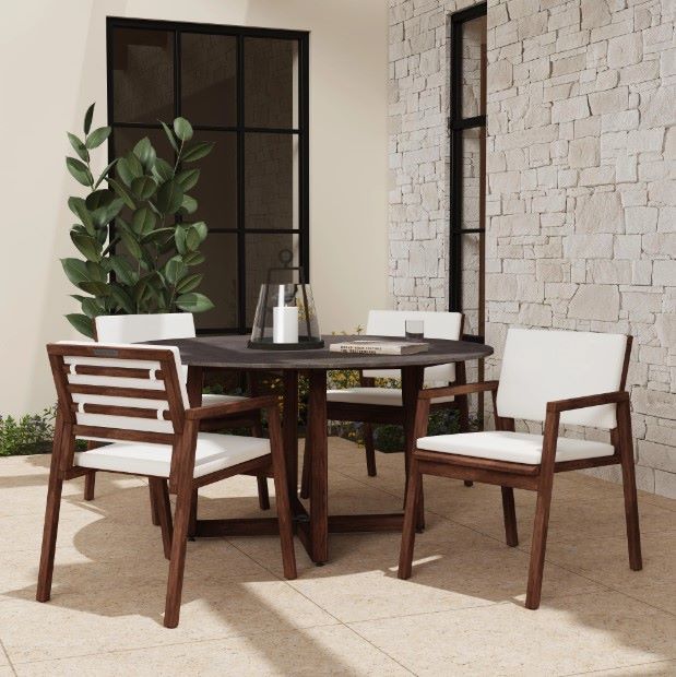 Flexsteel® Outdoor Nova 2-Piece Ivory/Dark Brown Arm Dining Chair-4