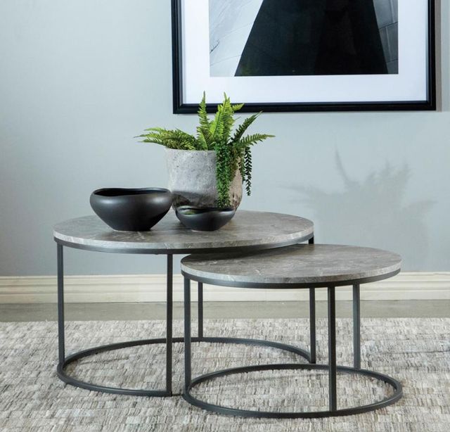Coaster® Lainey 2-Piece Grey Faux Marble Nesting Table with Gunmetal Base-2