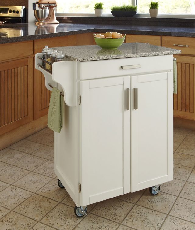 homestyles® Cuisine Cart Salt-and-Pepper Granite/White Kitchen Cart-2