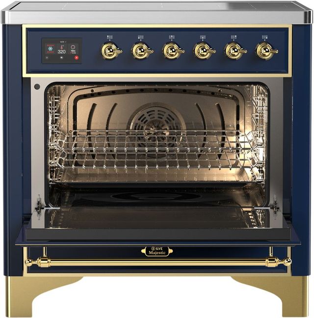 Ilve® Majestic III 36" Midnight Blue Pro Style Induction Range with Triple Glass Door and Brass Trim-1
