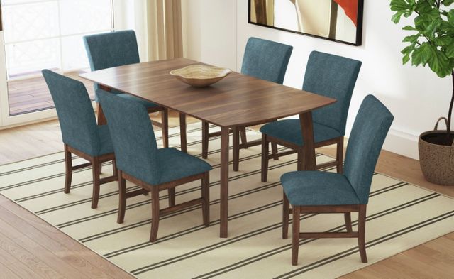 Elements International Santa Barbara 7-Piece Denim Blue/Walnut Rectangular Dining Set-1