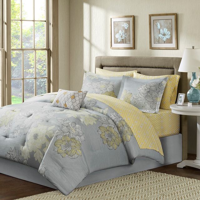 Olliix by Madison Park Essentials Grey Queen Avalon Complete Comforter and Cotton Sheet Set-0