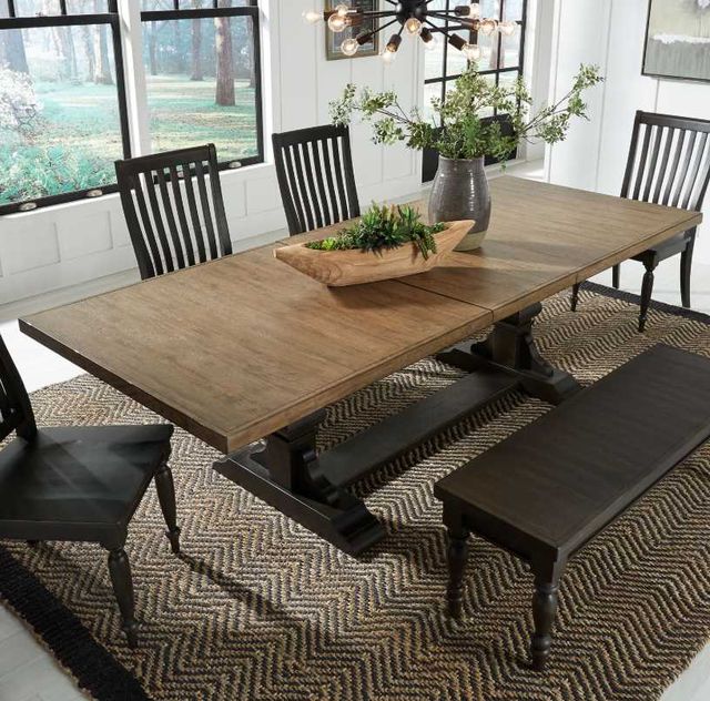 Liberty Furniture Harvest Home Barley Brown Trestle Dining Table with Chalkboard Base-1