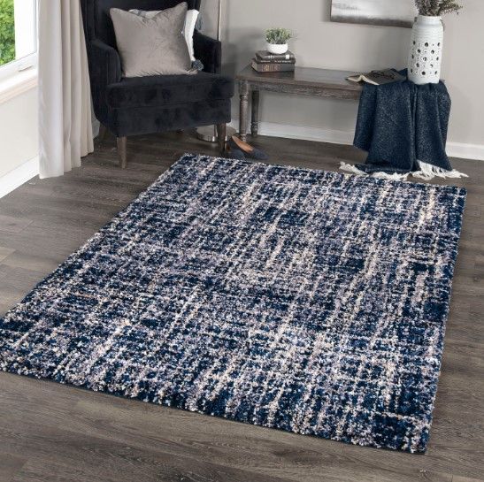 Orian Cotton Tail Cross Thatch Navy 5'x8' Area Rug-4