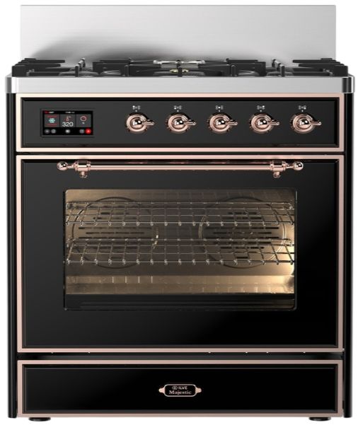 Ilve® Majestic III 30" Glossy Black Pro Style Dual Fuel Natural Gas Range with Triple Glass Door and Copper Trim-0