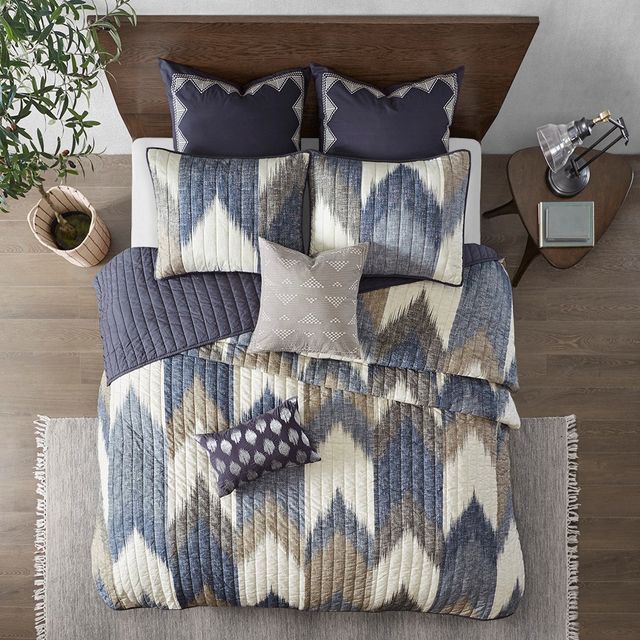 Olliix by INK+IVY 3 Piece Navy Full/Queen Alpine Printed Cotton Coverlet Set-3